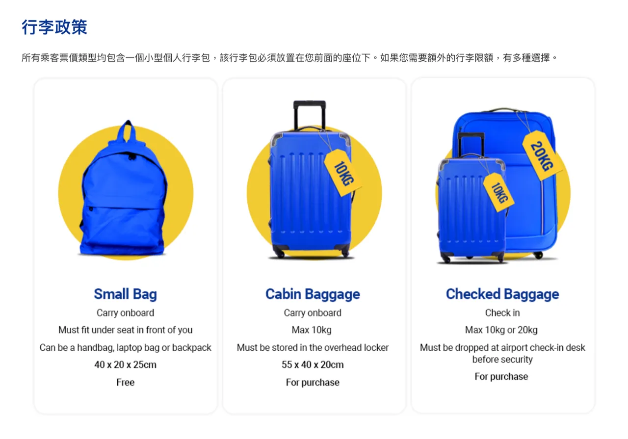 廉價航空行李限制