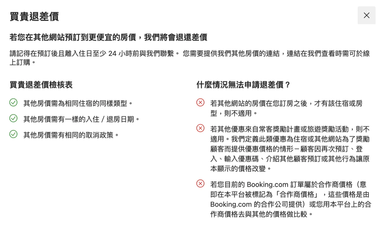 Booking.com 買貴退差價服務