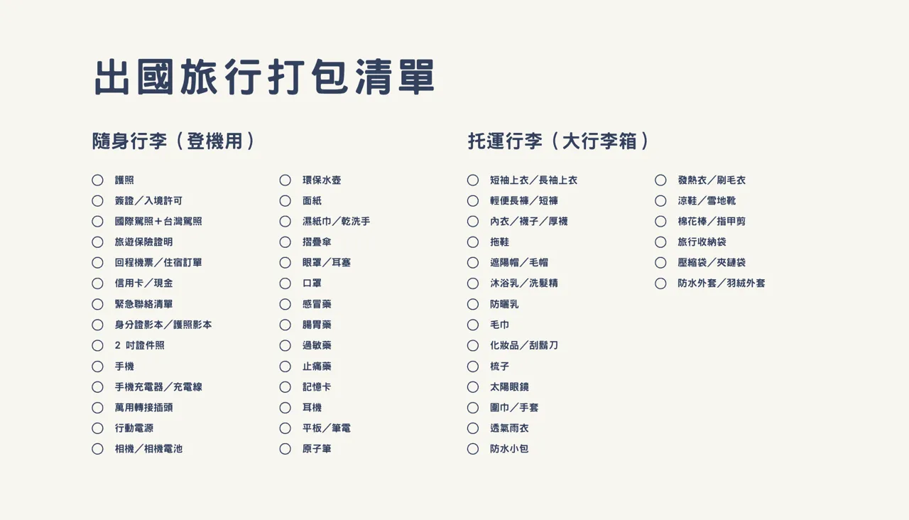 行李打包清單